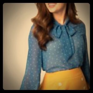 NWT Anchor Print Retro Blouse with Neck Tie Size L